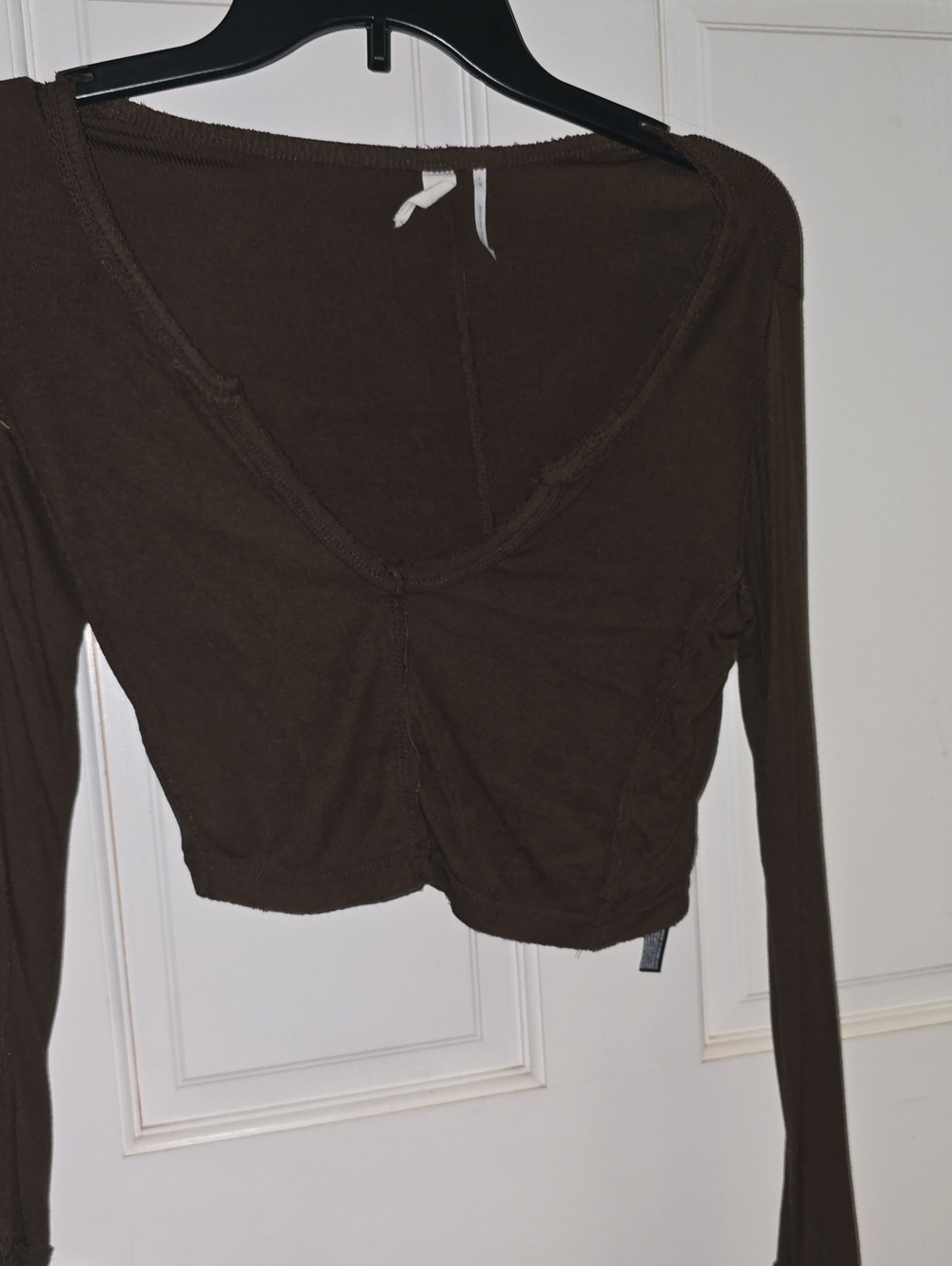 Urban Outfitters Brown Long-Sleeve Cropped V-Neck Top